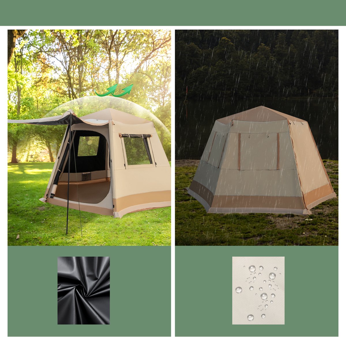 KOMFOTTEU Campingtent, waterdicht, voor 4-6 personen, automatische werptent met 2500 mm waterkolom, werptent met voortent, tas, 2 ingangen en 4 ramen, pop-uptent, onmiddellijke tent voor reizen en – foto 4