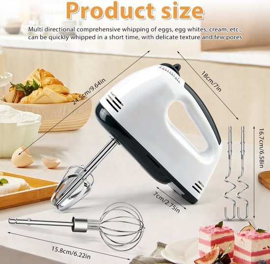Elektrische Handmixer - Keukenmixer - Bakken en Koken - 5 Snelheden Instelbaar - 18 cm Lengte - Wit — afbeelding 5