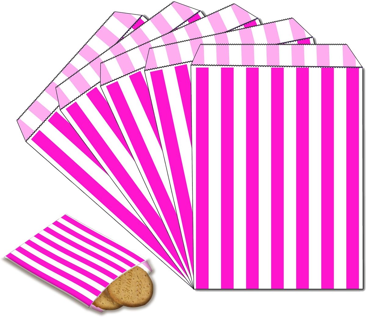 Dailygoods- Snoepzakjes 100 Stuks - Gestreepte Papieren Zakken - Mini Snoepzakjes - Kleine Zakjes 5 x 7 Inch - Geschikt Voor Kinderfeestjes - Top Kwaliteit