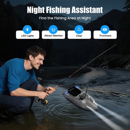 Kelseek voerboot - Afstand bestuurbaar - Karper - LED verlichting - 2-3 uur gebruiksduur - 500 Meter bereik - 1,5 Kg - Zwart — afbeelding 5