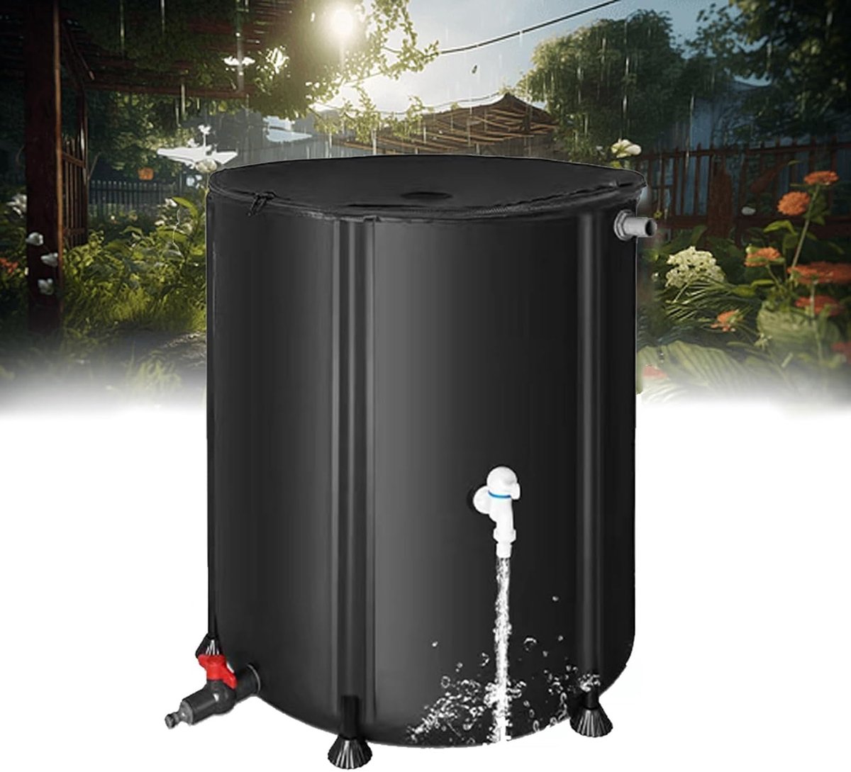 Opvouwbare Regenton - Wateropslag Container - Tuin Water Geven - Met Kraan Standaard - 100 Liter - Zwart