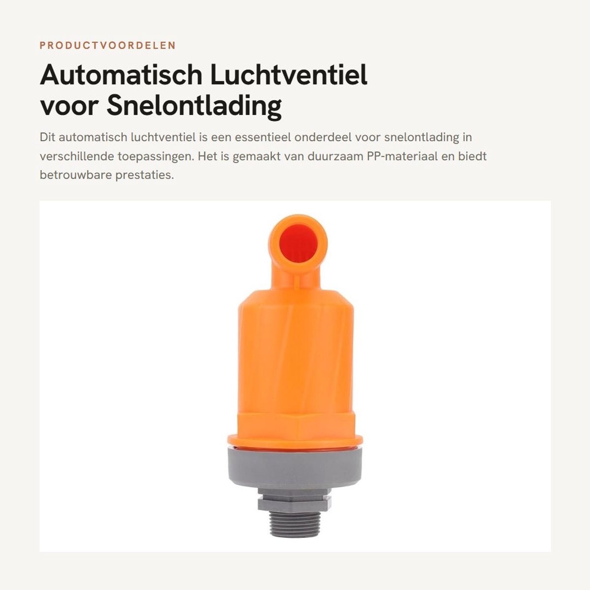 Dailygoods- Luchtventiel Automatisch - PP-Materiaal - Sneluitlaattype - Model 6632A - Oranje - Duurzaam - Ventiel