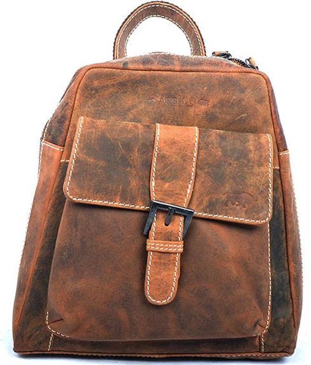 Rugtas Van Hip Cognac Buffelleer, Deze Compacte Rugzak Heeft Verstelbare Schouderriemen En Een Lus