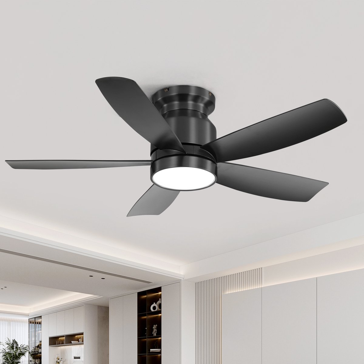 KOMHTOM - Plafondventilator - 106 cm - 18 W LED-verlichting - Afstandsbediening - 5 ABS-vleugels - Omkeerbare DC-motor - Voor woonkamer, slaapkamer, keuken en kantoor