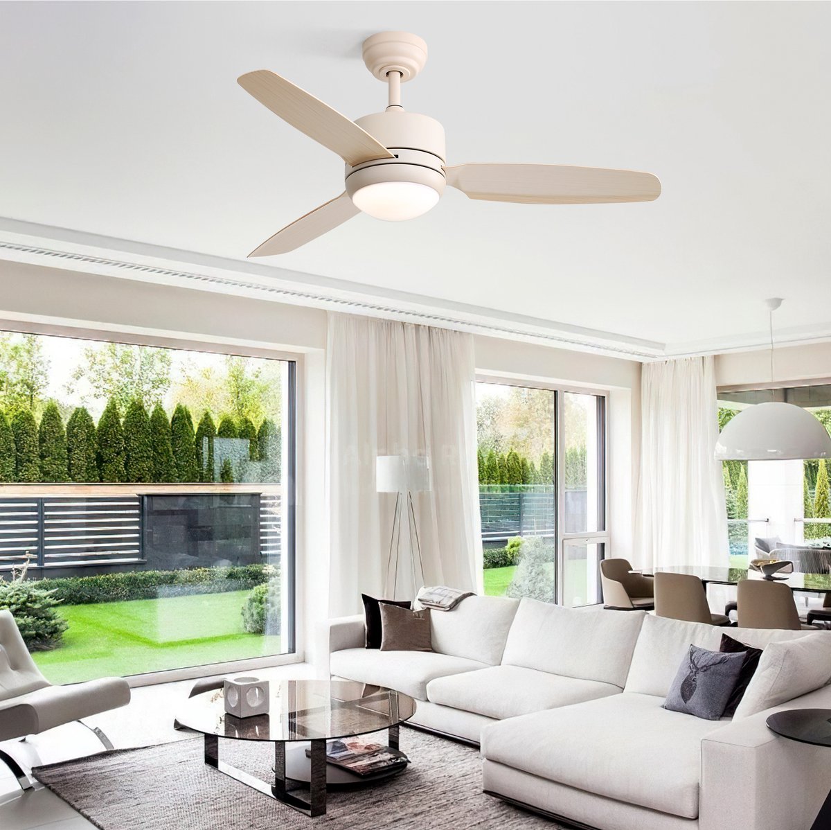 KOMHTOM - Plafondventilator - 46 inch - Met verlichting - 3 ABS-vleugels - 6 snelheidsstanden - DC-motor - Afstandsbediening - Ideaal voor woonkamer