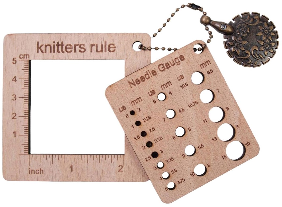 Houten Naailiniaal - Breimaster Gauge - Nauwkeurig Meten - Veilig Draagbaar Ontwerp - 8x8 cm - Standaard