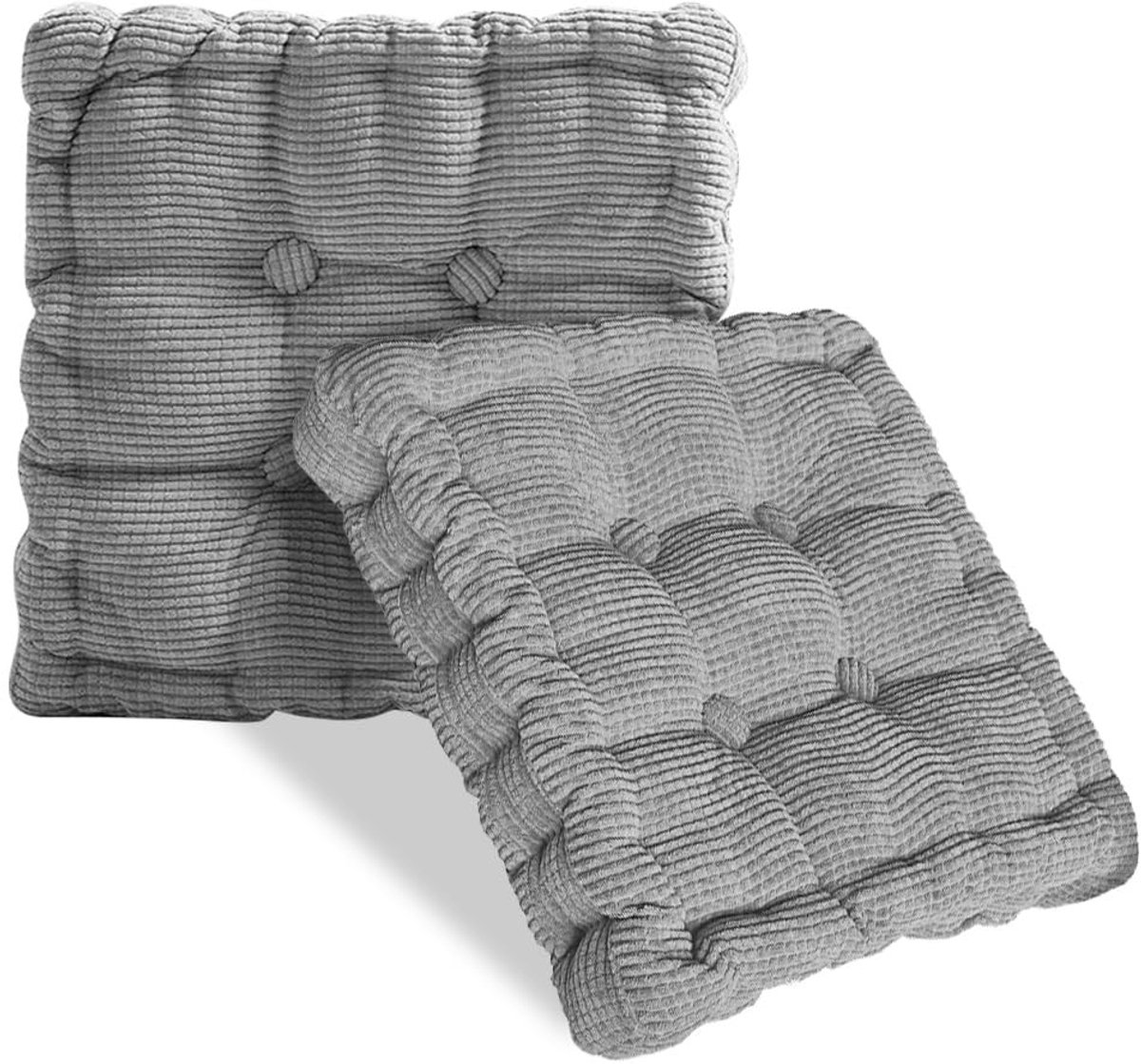 Dailygoods - Stoelkussen voor buiten, 2 stuks, 40 x 40 cm, vloerkussen, zitkussen, dik matraskussen, 10 cm, dik vloerkussen voor thuis, kantoor, keuken, eetkamer, binnen en buiten (lichtgrijs)