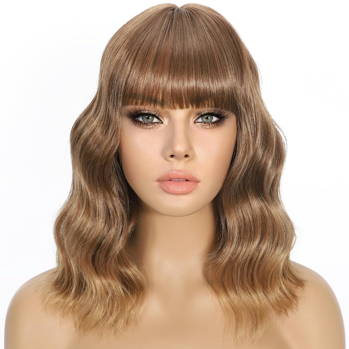 Dailygoods- Bobwig 14 Inch - Korte Krullende Pruik - Donkerbruin/Blond Mix - Synthetisch - Hittebestendig - Natuurlijke Look