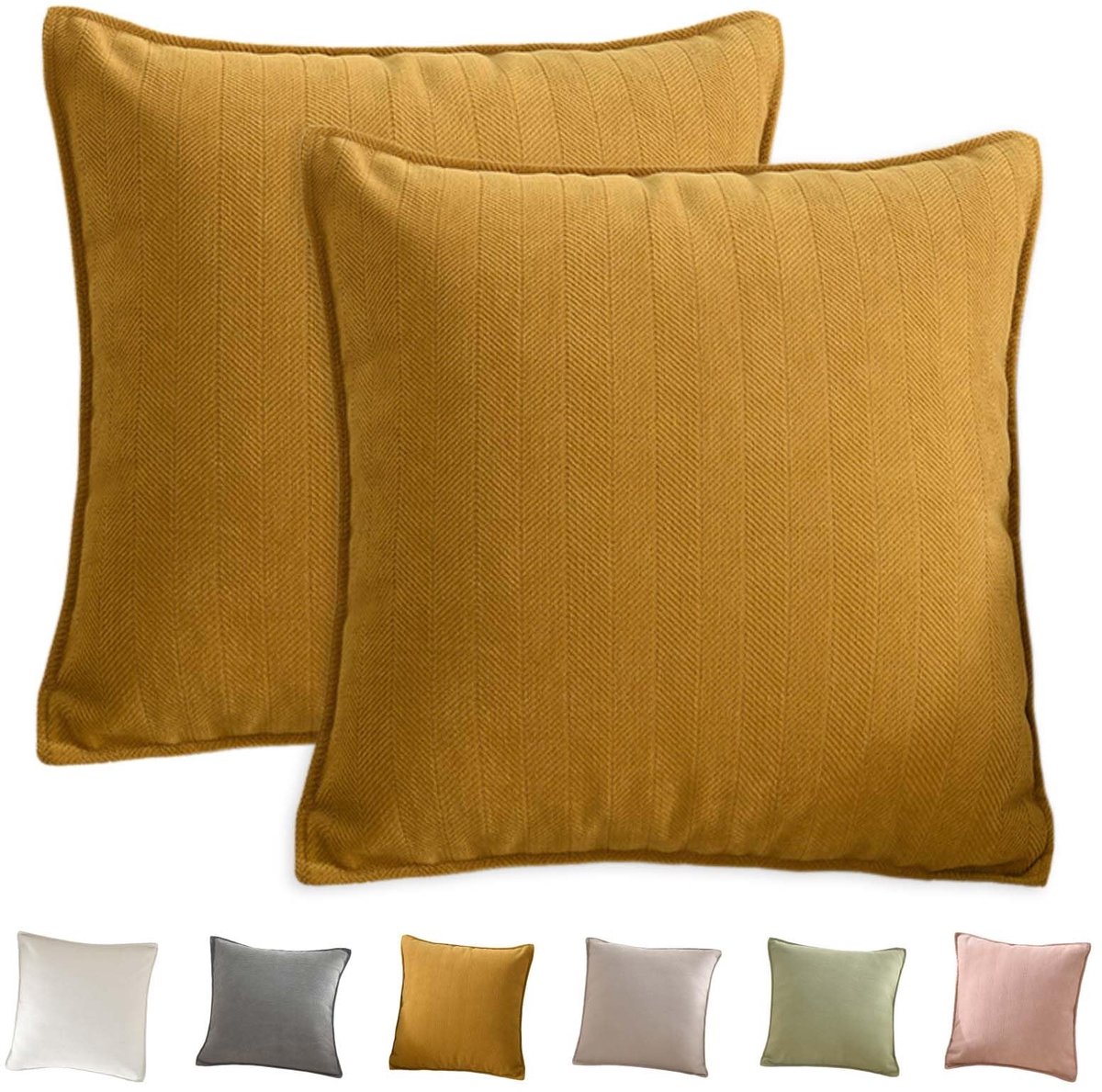 Dailygoods - Decoratieve kussenhoezen set van 2, 45 x 45 cm, zachte chenille effen bank kussenslopen, kussenslopen voor decor, vierkante kussenslopen voor slaapbank, woonkamer, woondecoratie (mosterdgeel)