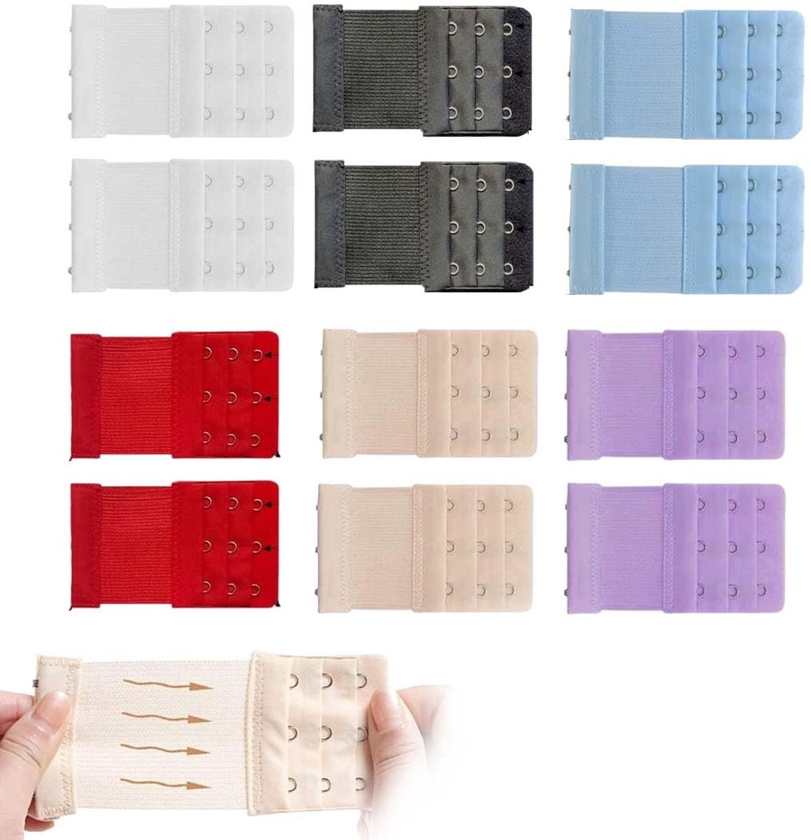 Dailygoods- Beha-verlenging 12 Stuks - Zacht/Elastisch Materiaal - Beha-extender - 3 Haken - Comfortabel - Betrouwbare Pasvorm