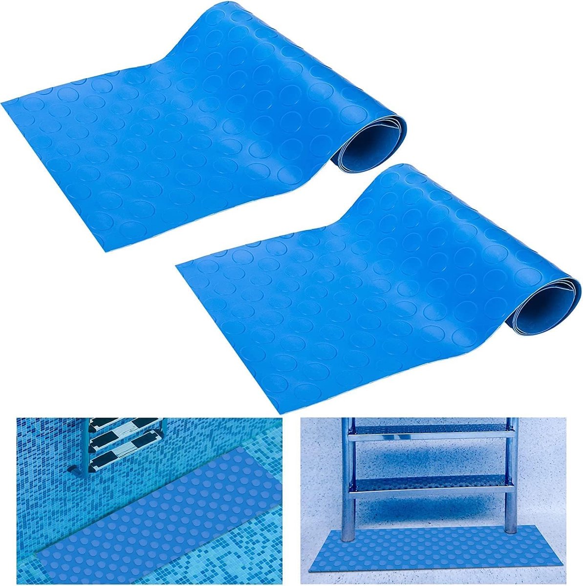 Antislip Zwembadladder Mat - Set van 2 - PVC - Maat 90 x 23 cm - Gestructureerd Oppervlak - Beschermt Zwembadfolie - Geschikt voor Trappen en Ladders van Bovengrondse Zwembaden - Eenvoudig te Bevestigen - Veiligheid en Stabiliteit