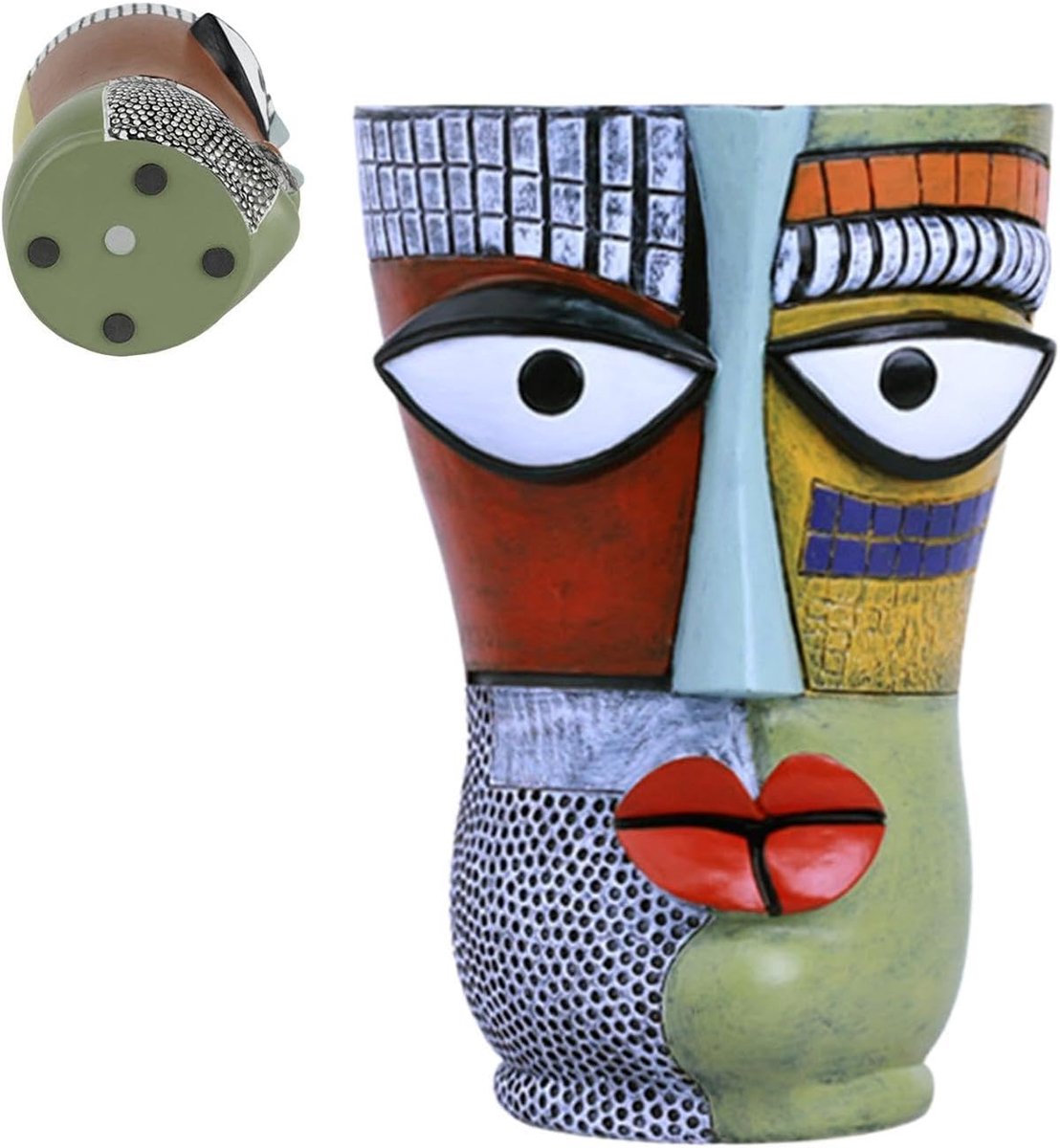 Gezicht Plantenbak - Hoofd Vaas - Decoratief Gebruik - Abstract Sculptuur - 17 x 18 x 17 cm - Multicolor