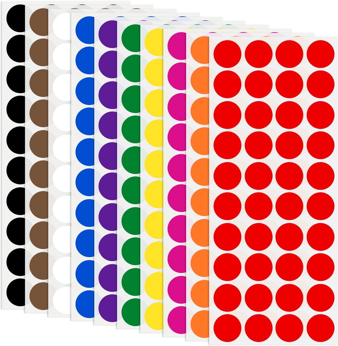 Dailygoods- Kleefpunten 1600 stuks - Ronde Puntstickers - Kleurcodering - Zelfklevende Etiketten - Markeringspunten - Hoogwaardig Gecoat Papier - Sticker