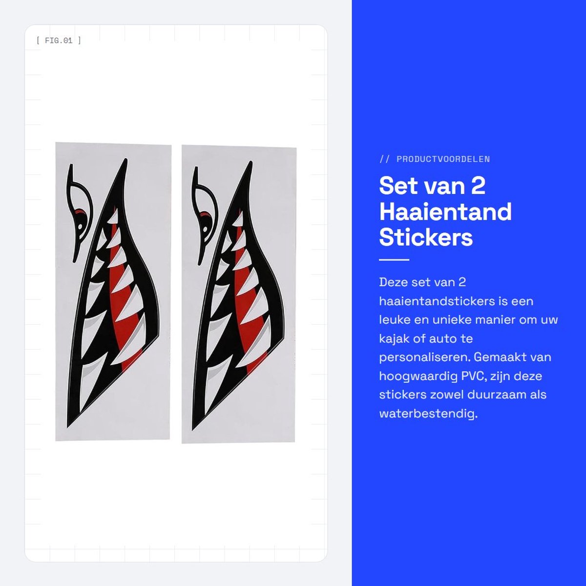 Dailygoods- Haaistickers 2 Stuks - Haaientandsticker - Kajaksticker - Bootsticker - Auto Sticker - Hoogwaardig PVC - Bootstickers