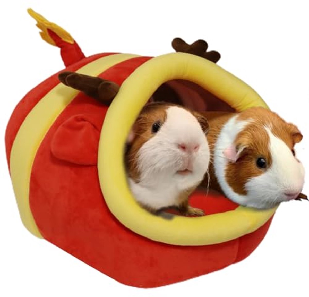 Cavia Huisje - Rode Draak Cavia Huisje XL - Grote Pluche Slaapgrot met Uitneembaar Kussen - Warm Schuilhuis voor Cavia, Fret, Egel en Konijn - 20 x 30 x 27 cm