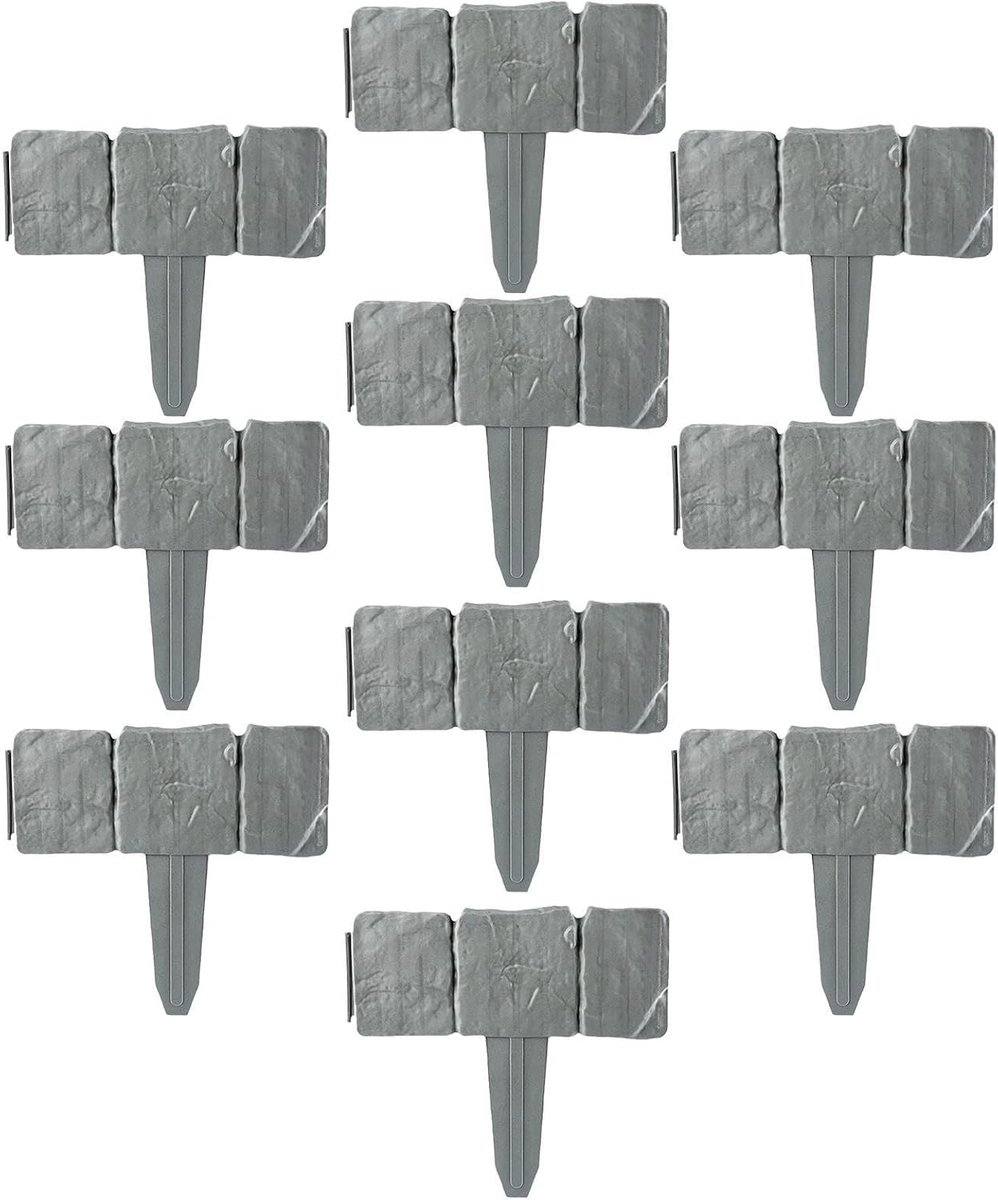 Tuinrandstenen Set - Kunststof Afscheiding - Tuin Decoratie - Kiezelsteen Look - 10 Stuks - Grijs
