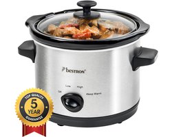 Bestron Slowcooker 120W - ASC150 - 1.5L - Keramische binnenpan - Zilver - 5 jaar garantie