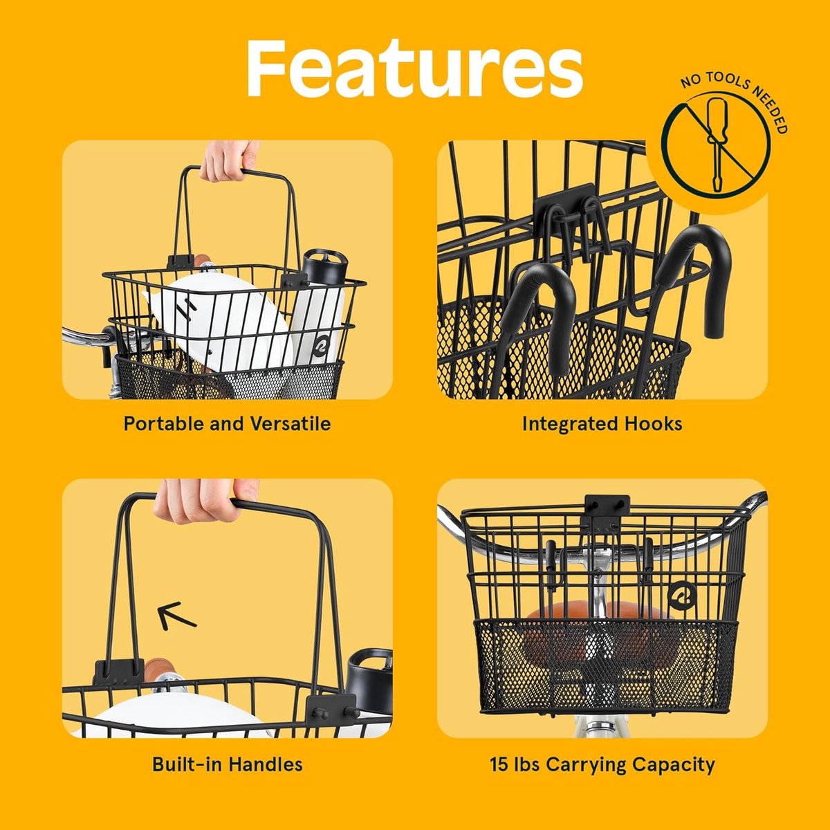 Fietsmand - Bagagedrager mand - Boodschappen vervoeren - Snelle bevestiging - 24 x 26 x 35 - Zwart
