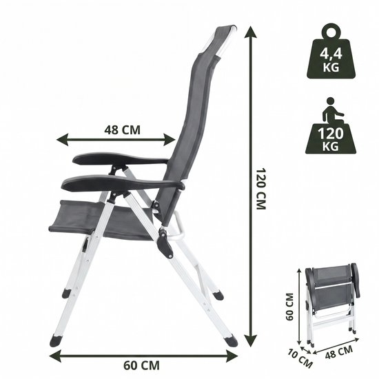 Happy Rhino - Campingstoel Vanoise - Vouwstoelen - Grijs - 4,3kg - Textileen - 41 x 4.3 x 47 cm van Merkloos — afbeelding 3