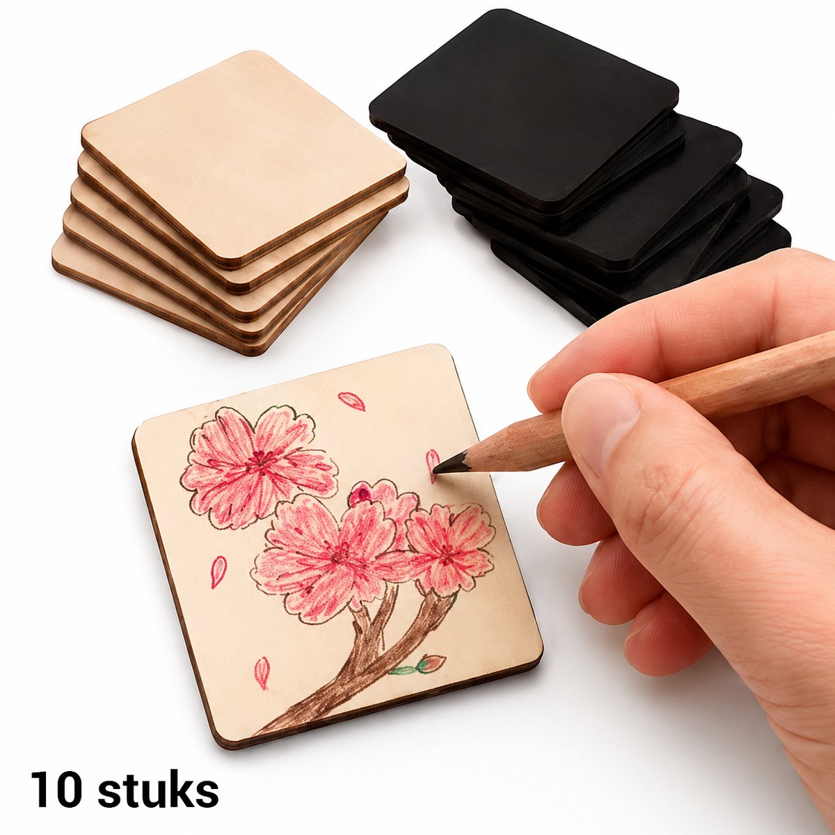 Houten magneten knutselset - 10 stuks - Versier je eigen magneet - Knutselpakket vaderdag - DIY knutselset kinderfeestje – Knutselen met kinderen - Knutselen voor moederdag - Cadeau voor papa – zelfklevend – creatief speelgoed
