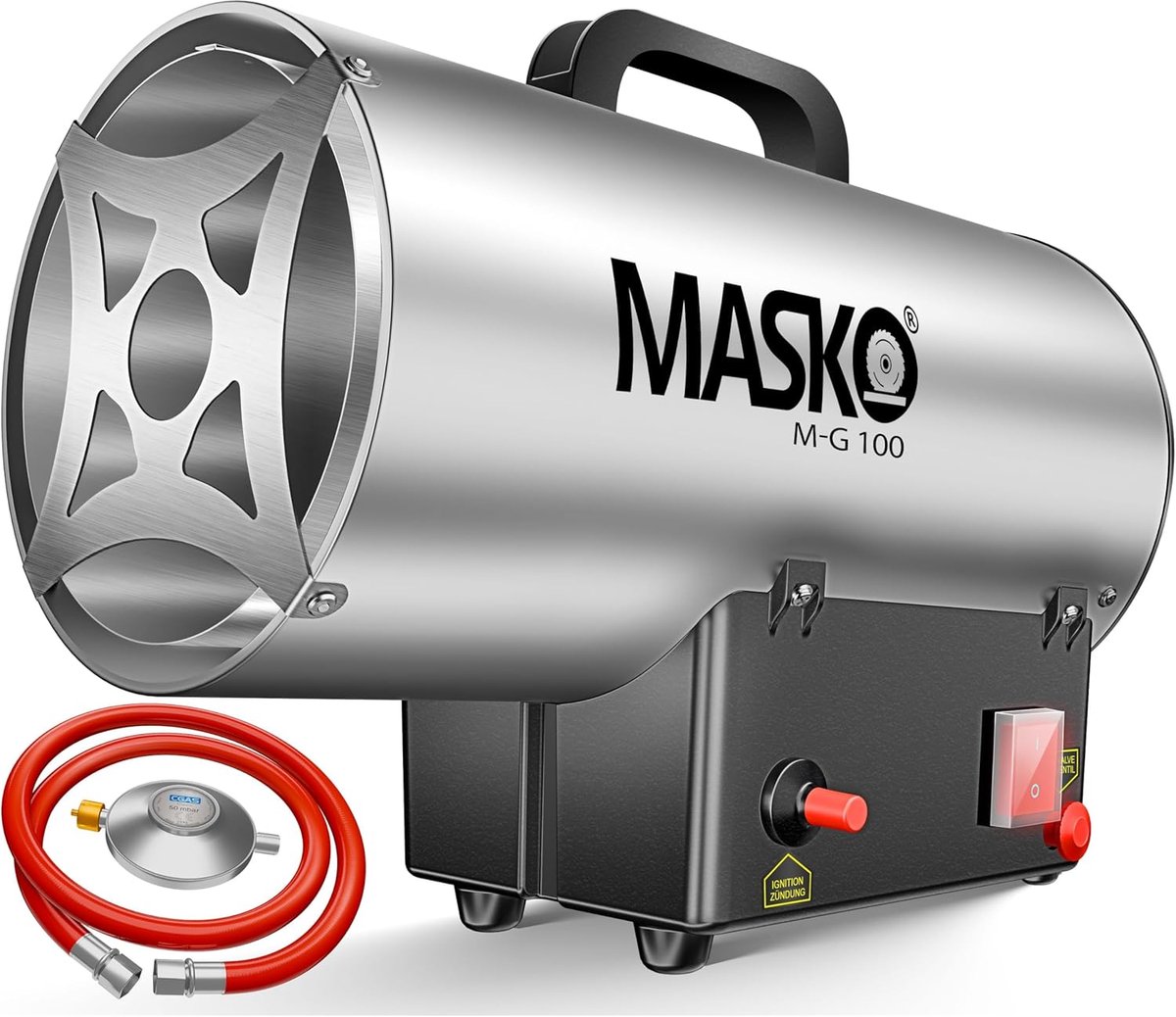 Gasverwarmer - Warmtekanon Hetelucht - Werkplaats Verwarmen - Inclusief slang regelaar - 10 kW - Zilver