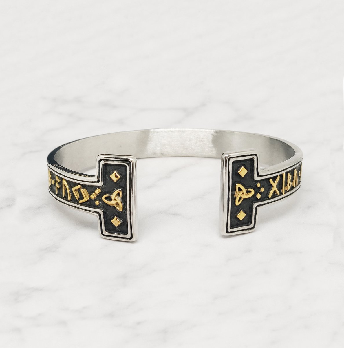 Mei's Viking Gold Runes - Viking Armband - Rune - 316L RVS - Zilver/Goud - polsmaat 16,5 t/m 19,5 cm