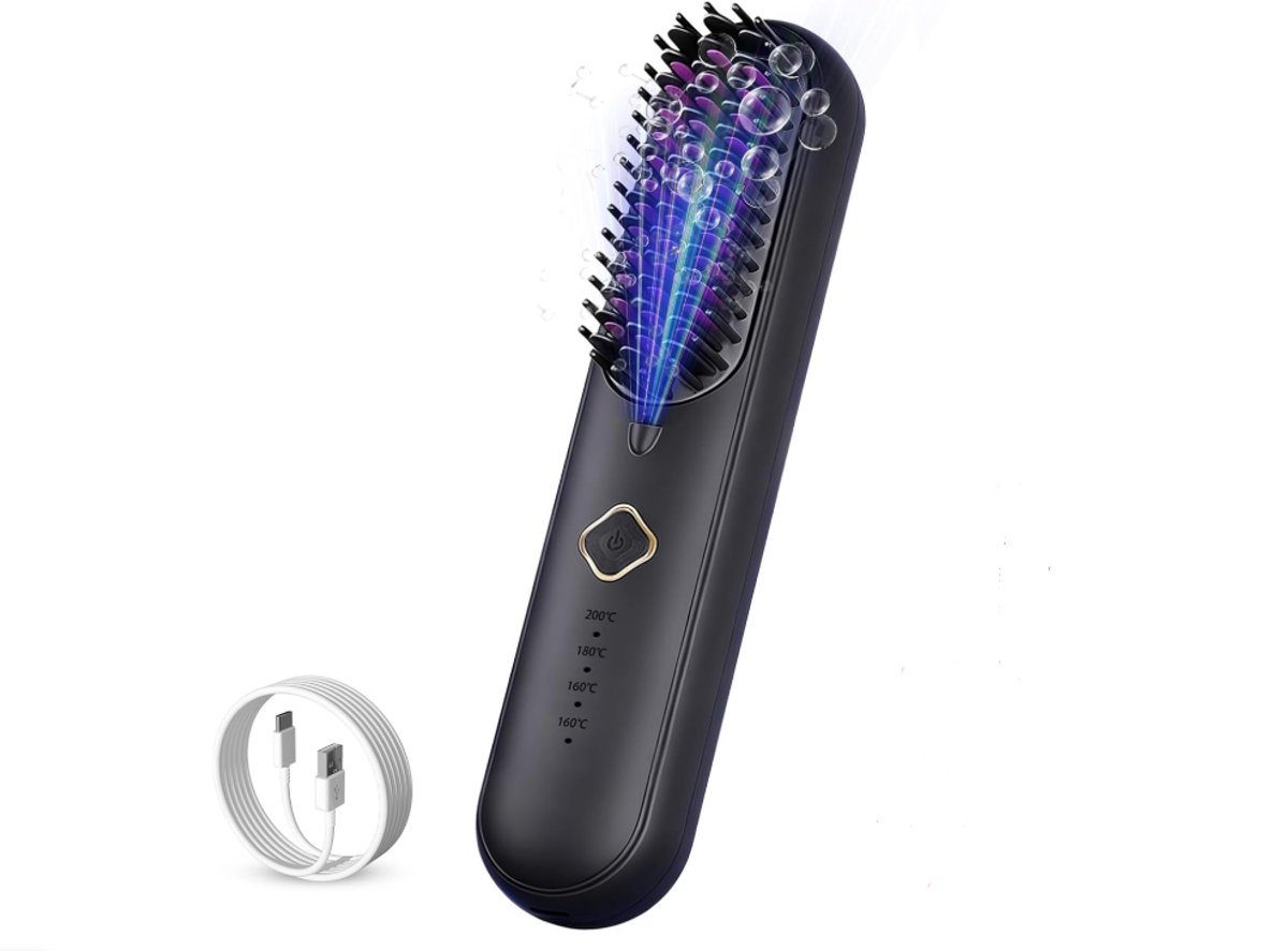 Draadloze Strijkborstel – Anti-brandwonden Haarstrijktang – Negatieve Ionen Stijltang met Type-C – 4000 mAh – 4 Temperaturen (140-200°C) – Draagbaar en Praktisch voor Reizen