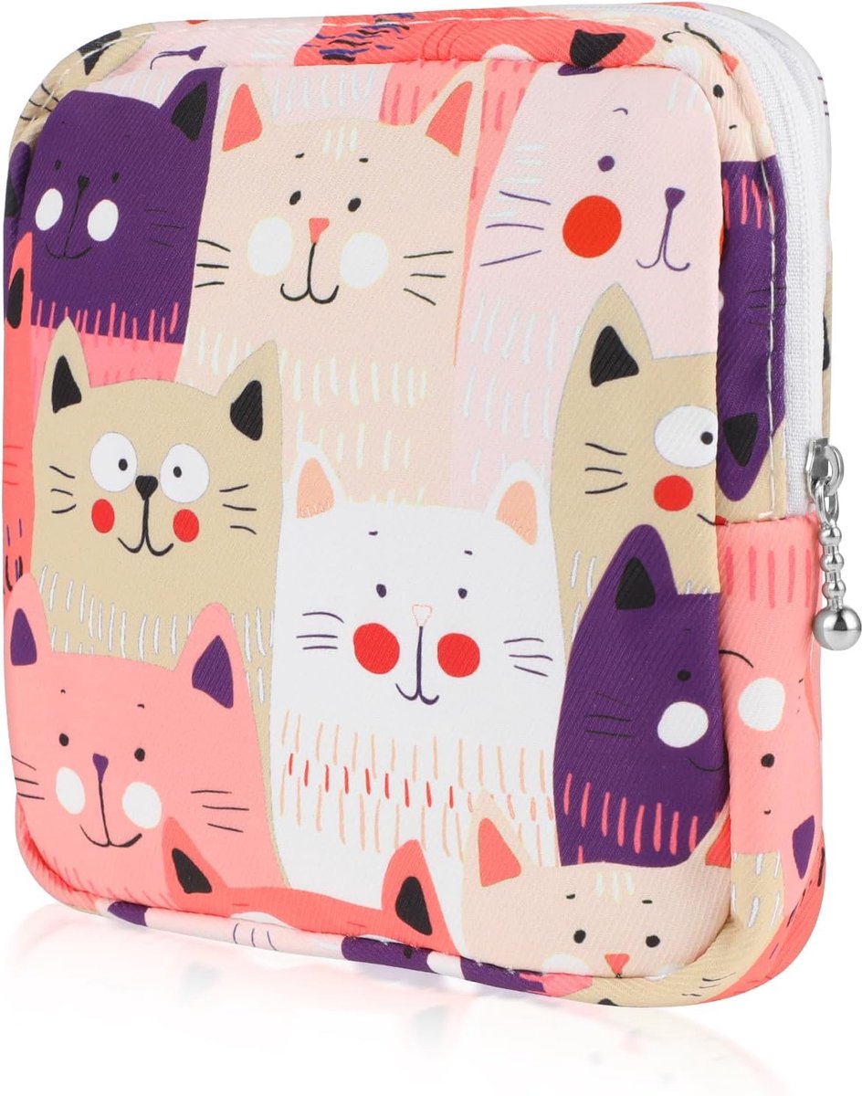 Maandverband opbergtas - Menstruatietasje - Persoonlijke hygiëne - Schattig kattenpatroon - 155 x 155 cm - Roze