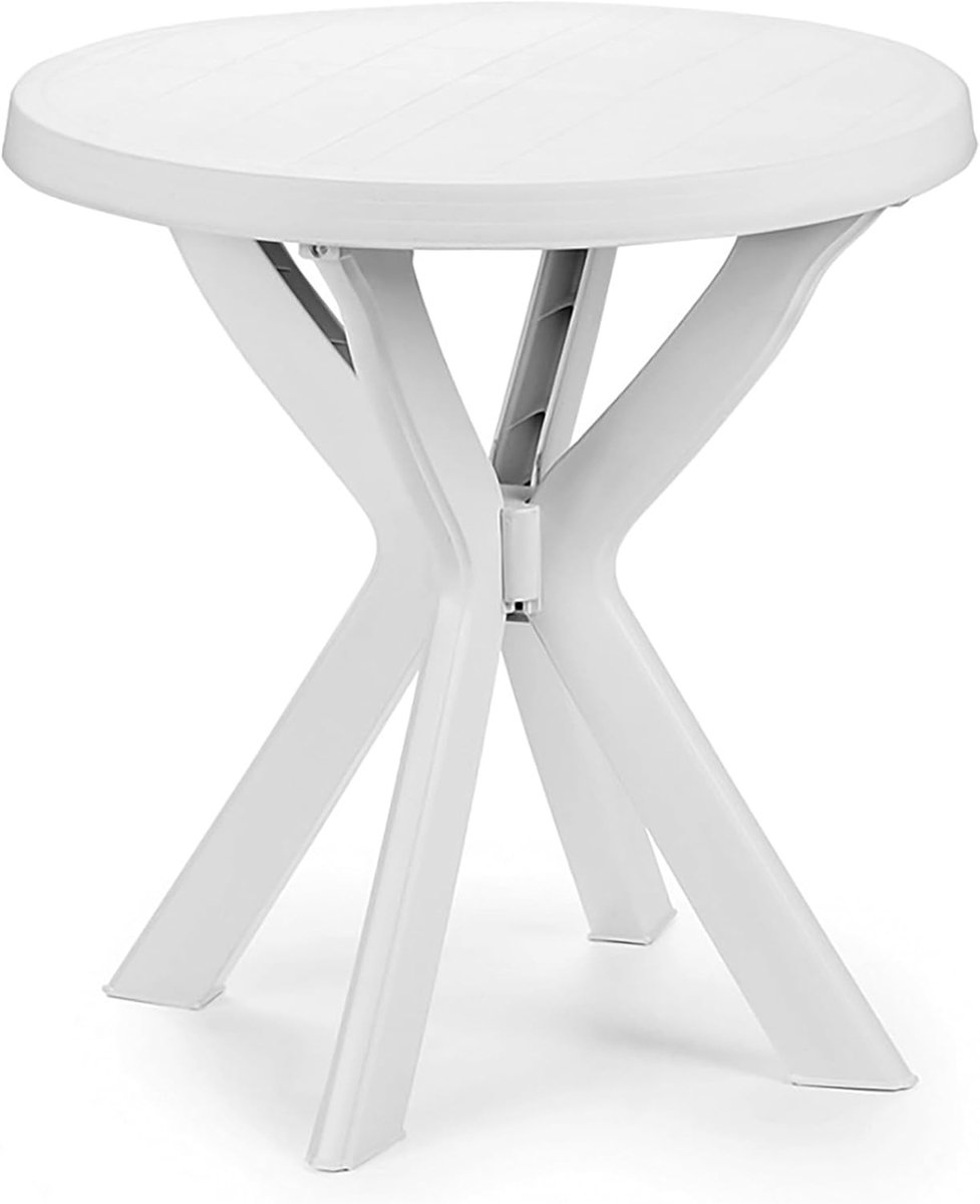 Kunststof Tuintafel - Ronde Tafel - Buiten Genieten - Modern X-frame - 70 cm Diameter - Wit