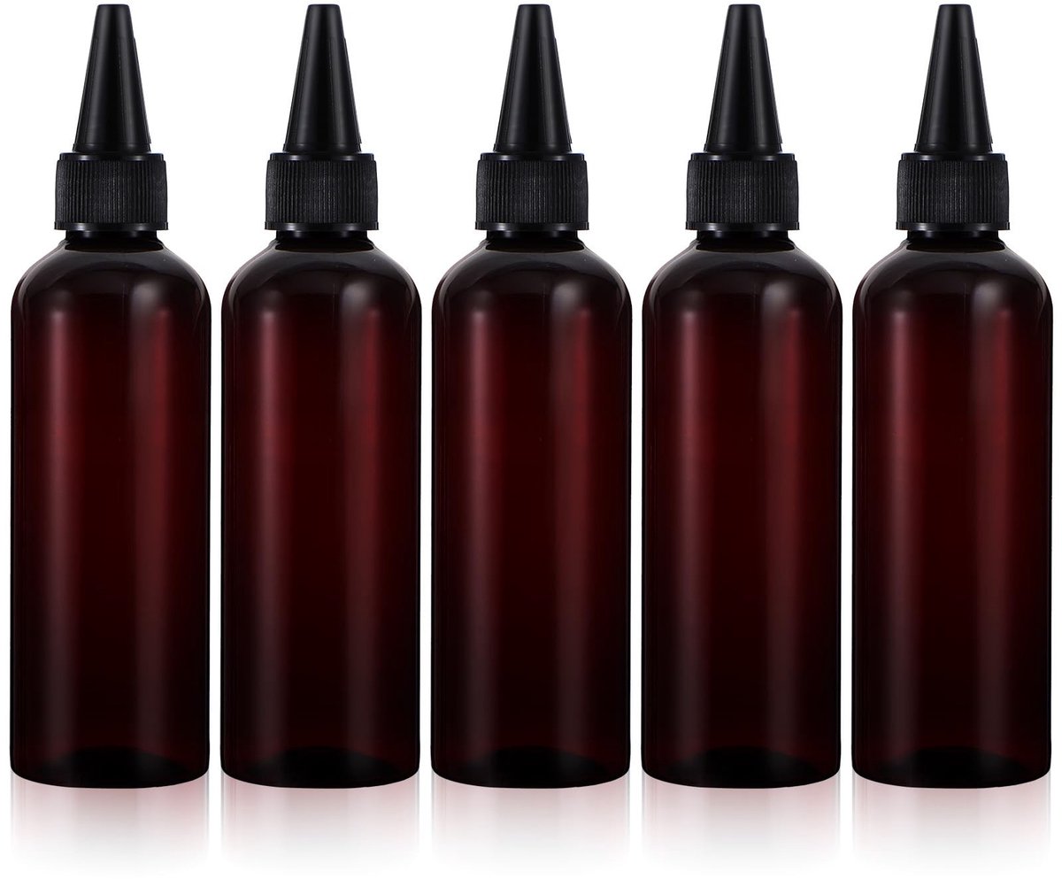Dailygoods - 5 stuks haarolie applicator flessen, navulbare knijpfles, amberkleurige twist top cap flessen
