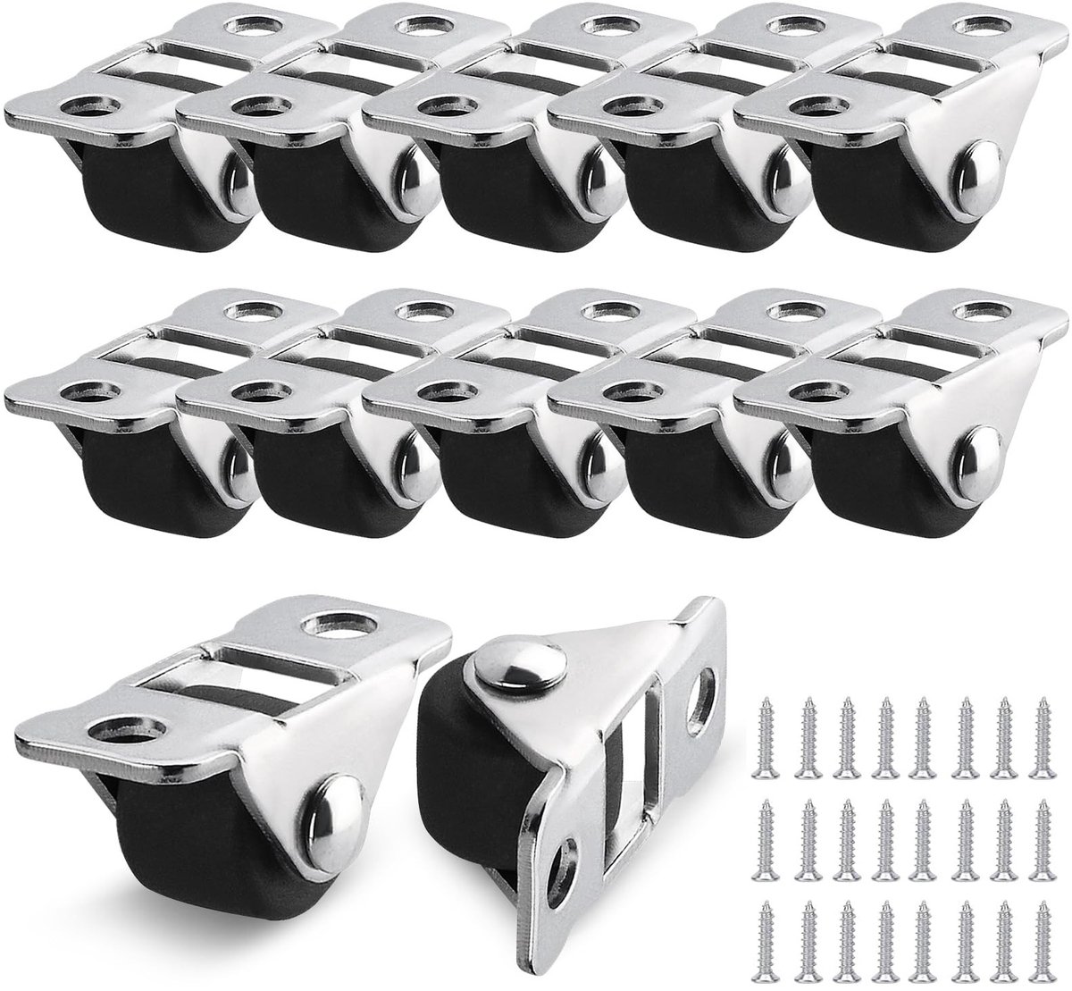 Dailygoods- Meubelwielen 12 Stuks - Rubberen Bokwielen - Stalen Plaat - Geluidsarm Rollen - Geen Krassen - Tot 24 kg Belasting - Loopwielen