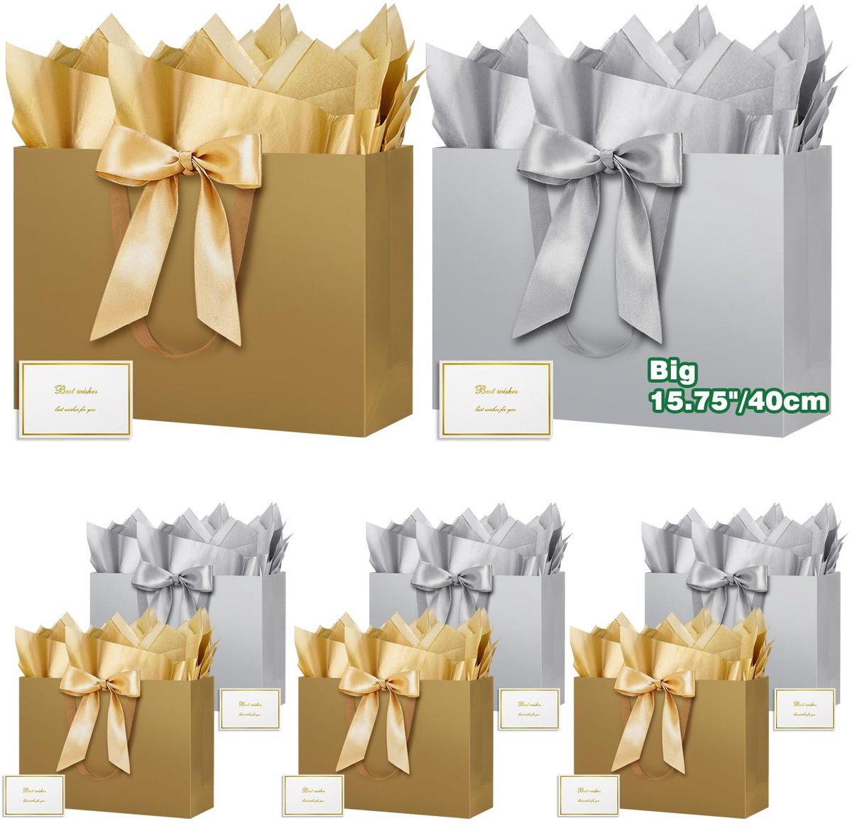 Dailygoods- Geschenktas Extra Groot - Papieren Zak - Cadeautas met Tissuepapier - Bruiloft/Verjaardagsfeestje - 40x30x12,5cm - Hoogwaardig Karton - Cadeauzak