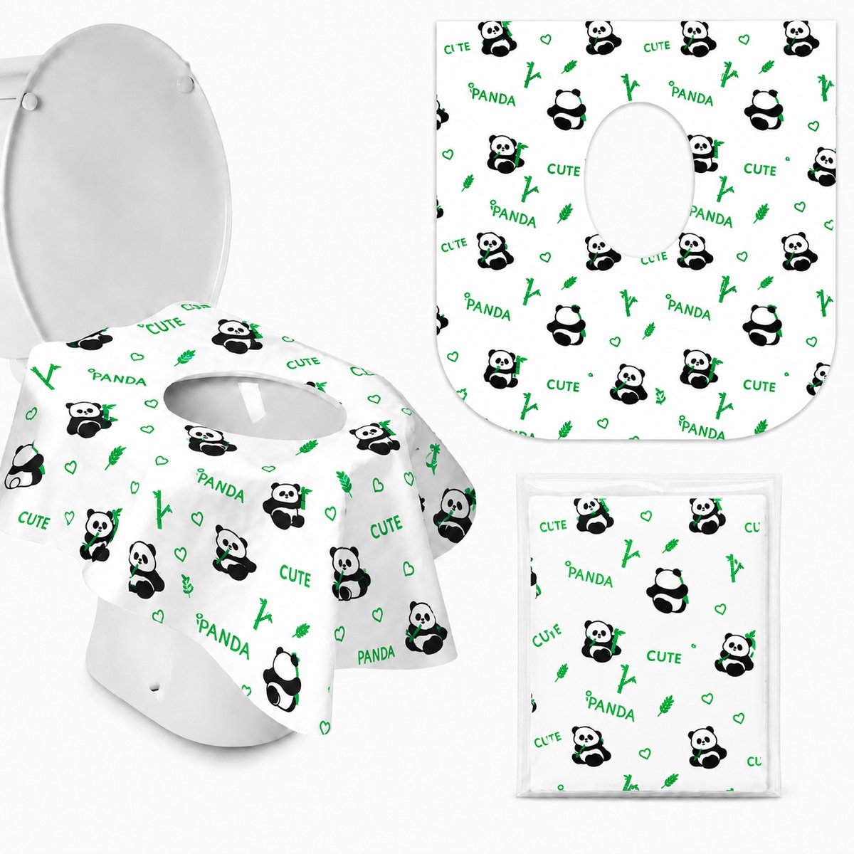 YYCHAN Toilet Seat Cover Papier - 100% Recycled Hygiënisch Papier - Doorspoelbaar - WC-Bril Bescherming - Geschikt Voor Op Vakantie Of Reis-Panda -12 Stuck