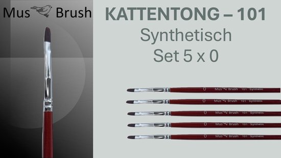 MusBrush Serie 101 - 5 x Nr. 0 - Kattentong - Schilderpenseel - Penselenset
