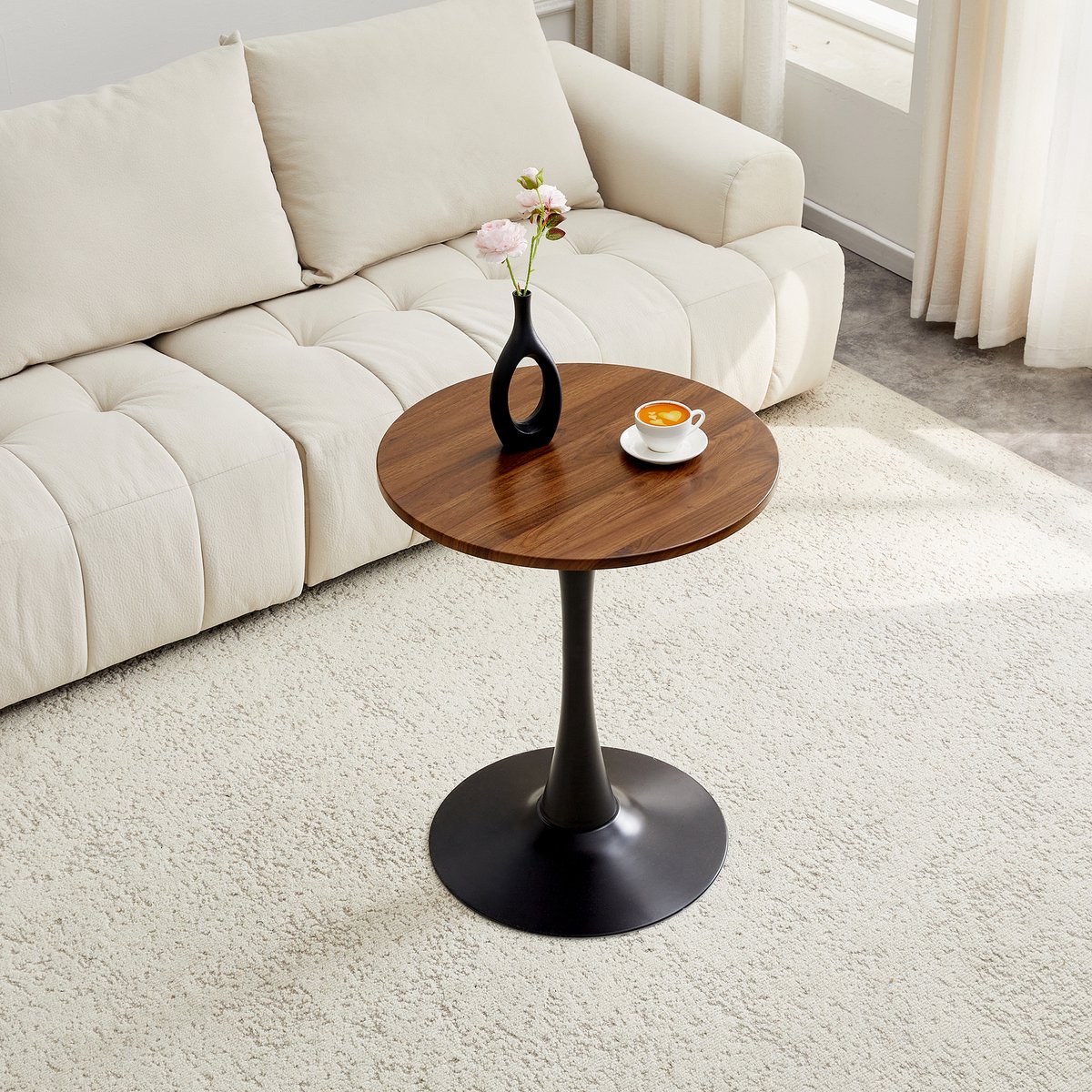 Salontafel - Tafel - Bijzettafels - Rond - 60x60x72 cm - Moderne Bijzettafels - Zandloperontwerp - Moderne salontafel - Zwart, walnootkleurig