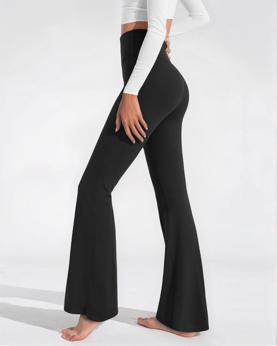 Dailygoods- Leggings Dames - High Waist met V-Crossover Tailleband - Flared Sportleggings - Stretch Fitnessbroek - Buikcontrole - Zacht en Elastisch Materiaal - Sportbroek van Dailygoods — afbeelding 4