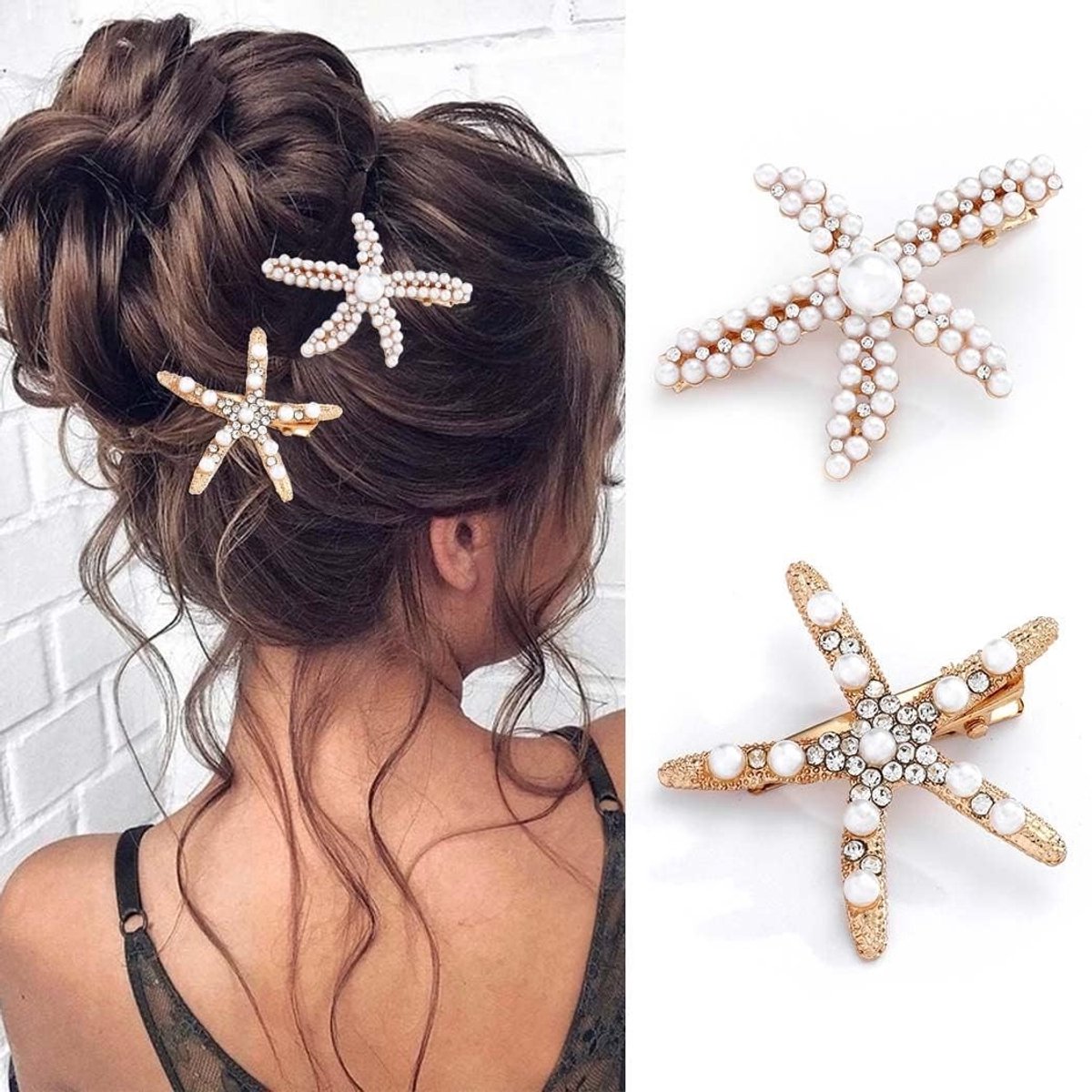 Dailygoods- Haarspelden Zeester - Haaraccessoires - Haarspelden voor Bruid - Zomerhaarspelden - Cadeau - Imitatieparels/Strass - Haaraccessoire