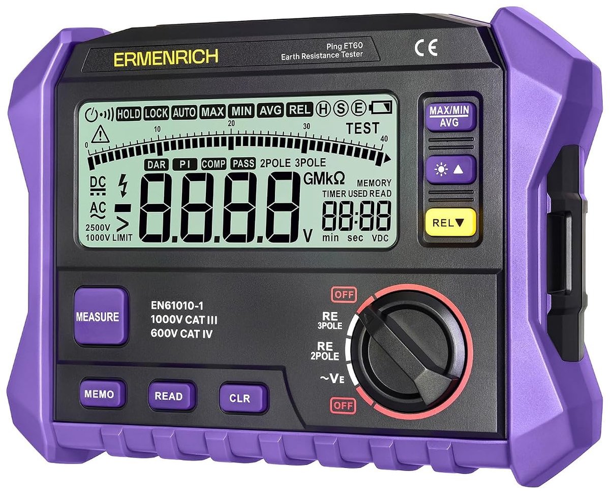 Aardweerstandstester - Aardingsmeter - Elektrische metingen - Geïntegreerd geheugen - 0-4 kΩ - Grijs