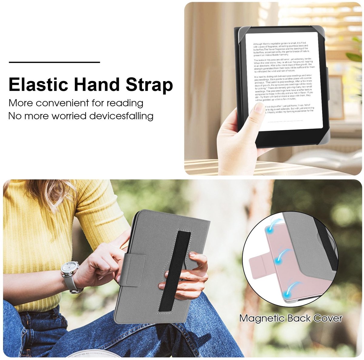 Dailygoods - HoYiXi Universele hoes voor 6,8 inch, 7 inch eReaders.Compatibel met Kindle, Kobo, Paperwhite, Pocketbook, Tolino eReaders. Elastische touwhoes voor 6" - 7" E-book Readers.Roze in kleur. – foto 6