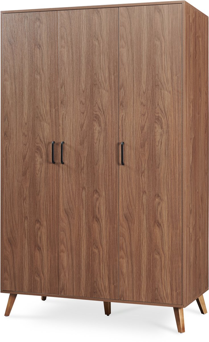 en.casa Kledingkast Norg met 3 deuren en 4 opbergvakken 191x120x52 cm walnootkleurig [en.casa] walnootkleurig 3 deren