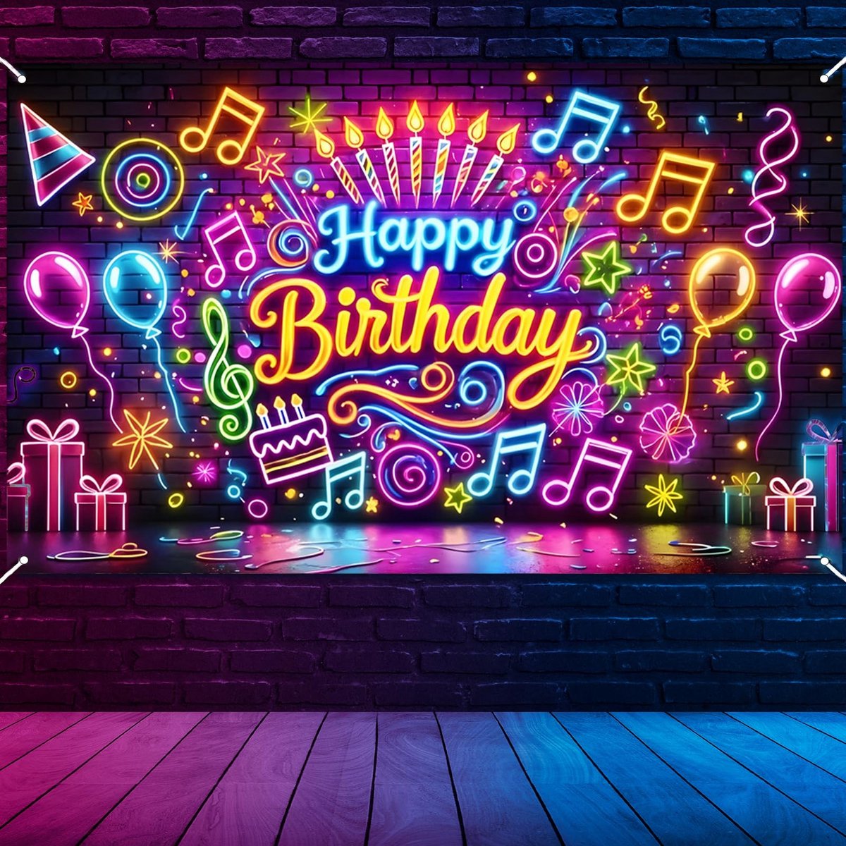 Dailygoods- Verjaardagsachtergrond Glow in the Dark - Feestbanner - Neonverjaardagsdecoraties - 6ft x 4ft - Perfect voor Fotocabine - Schitterende Decoratie