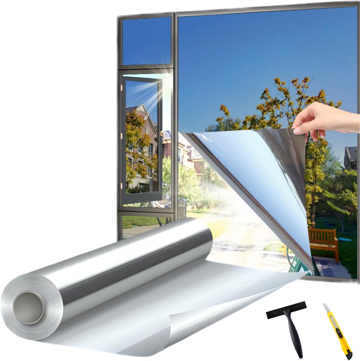 Raamfolie Inkijkbescherming - Spiegel folie - Zon weren - Zelfklevend - 118 x 400 cm - Zil
