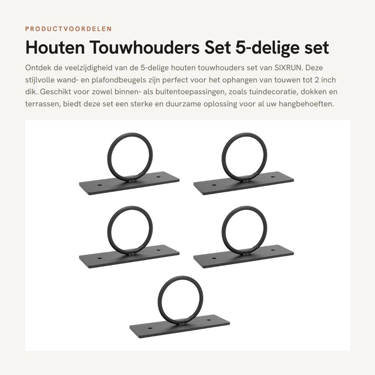 Dailygoods- Touwhouder - 5 Stuks - Roestvrij Stalen Beugel - Decoratieve Houder - Voor Touwen tot 5 cm - Geschikt voor Binnen/Buiten - Robuust Materiaal - Touwhaak