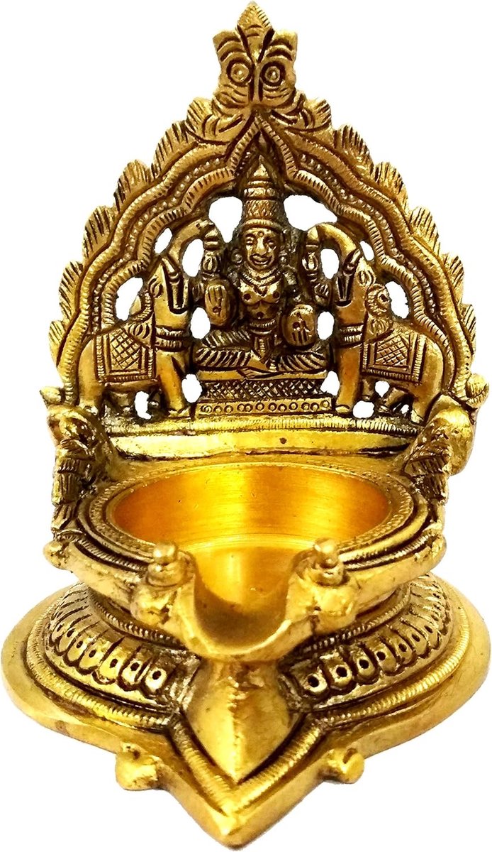 Olie Lamp - Diya Decoratie - Huis Verfraaien - Lakshmi Gravure - 9.5*8.5*11cm - Messing