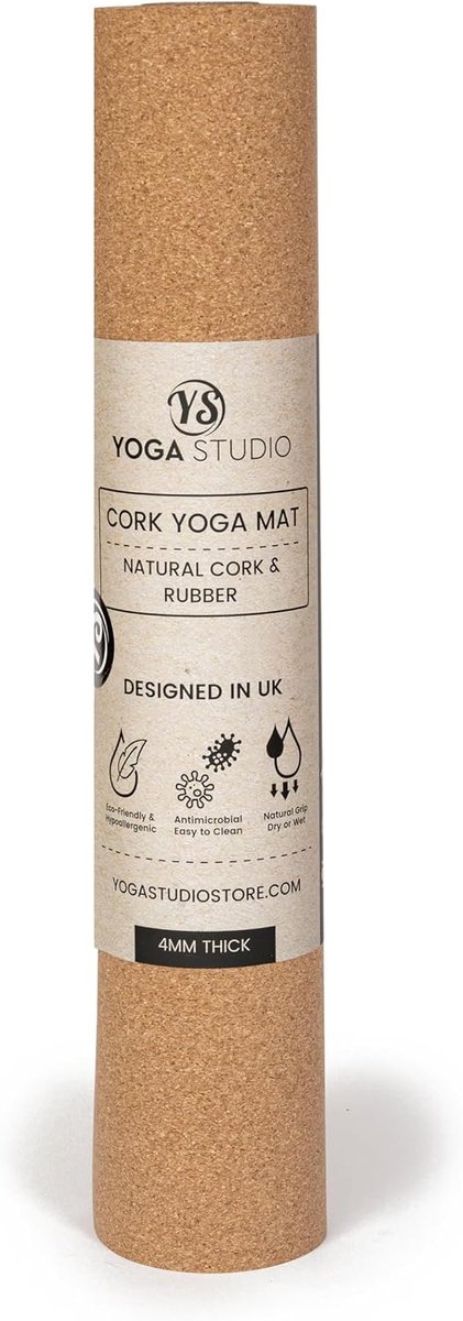 Kurk Yogamat - Antibacteriële Mat - Studio Oefeningen - Dubbelzijdig Gebruik - 183x61cm - Natuurlijk — afbeelding 5