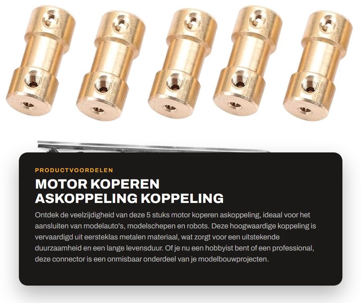 Dailygoods - Motor Koperen Askoppeling - Koppeling Connector - Duurzaam en stevig - 5 stuks - Adapter voor modelauto's en robots - Geschikt voor model...