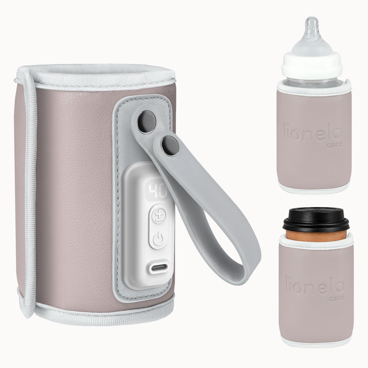 Bol.com Lionelo Thermup Go – Draagbare Flessenwarmer – USB-C Voeding – 5 Temperatuurstanden (38–50°C) – Voor Babyflessen tot 70 ... aanbieding