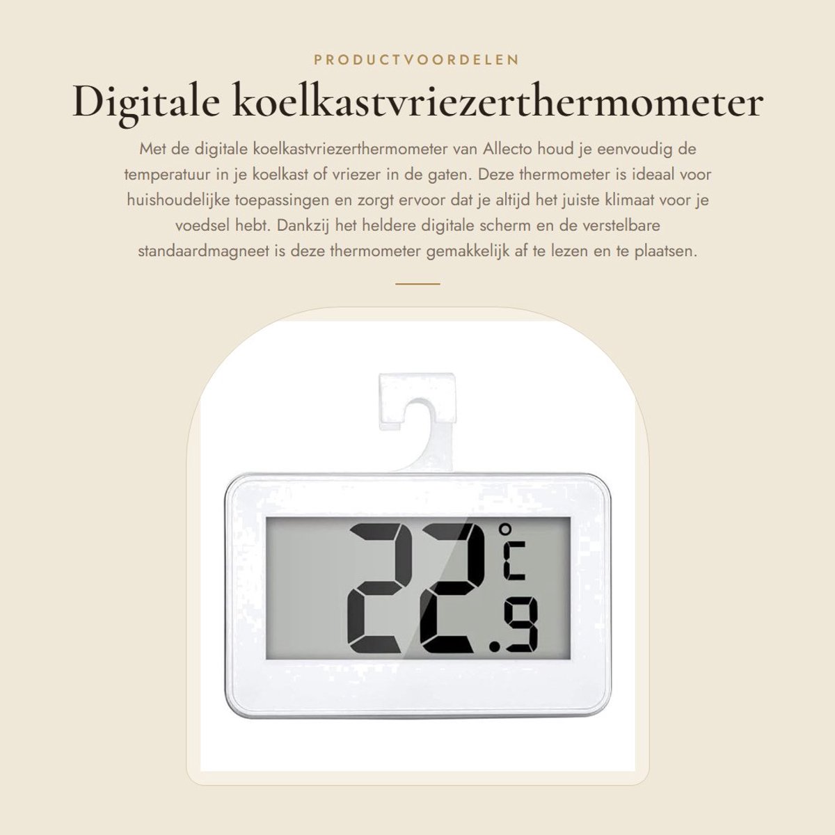 Allecto - Digitale koelkastvriezerthermometer - Precisie thermometer - Waterdicht - Wit - Vorstalarm - Huishoudelijk gebruik - UD05 model