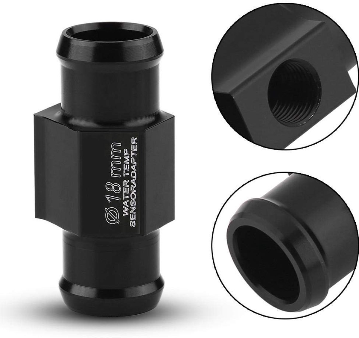 Dailygoods - Zwarte Temperatuur Sensor Adapter - Motorfiets Accessoire - Aluminium - 18mm Slang Adapter - Universeel te gebruiken - Voor Water Tempera...