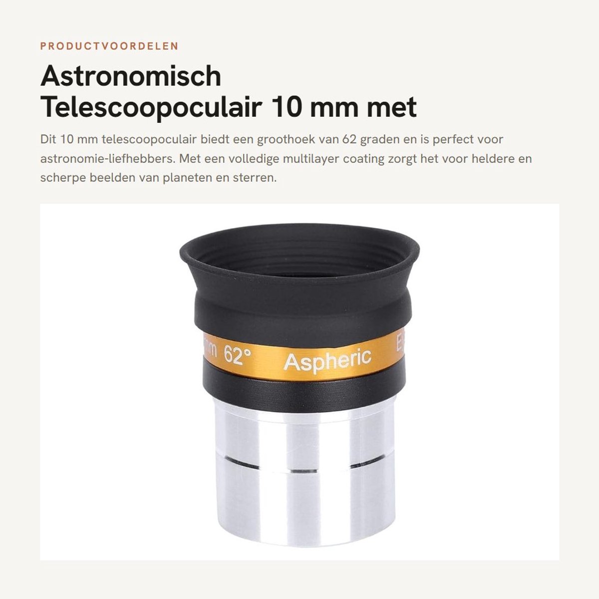Dailygoods- Telescoopoculair 10 mm groothoek 62 graden - HD oculair - Multilayer coating - 1,25 inch interface - Optisch glas - Lichtgewicht 78 g